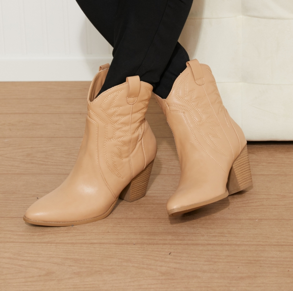 Texas Trip Embroidered Cowboy Booties in Toffee